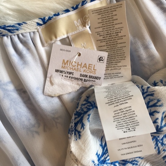 NWT MICHAEL Michael Kors Blue/White Coral Reef Print Maxi Dress - Picture 14 of 16